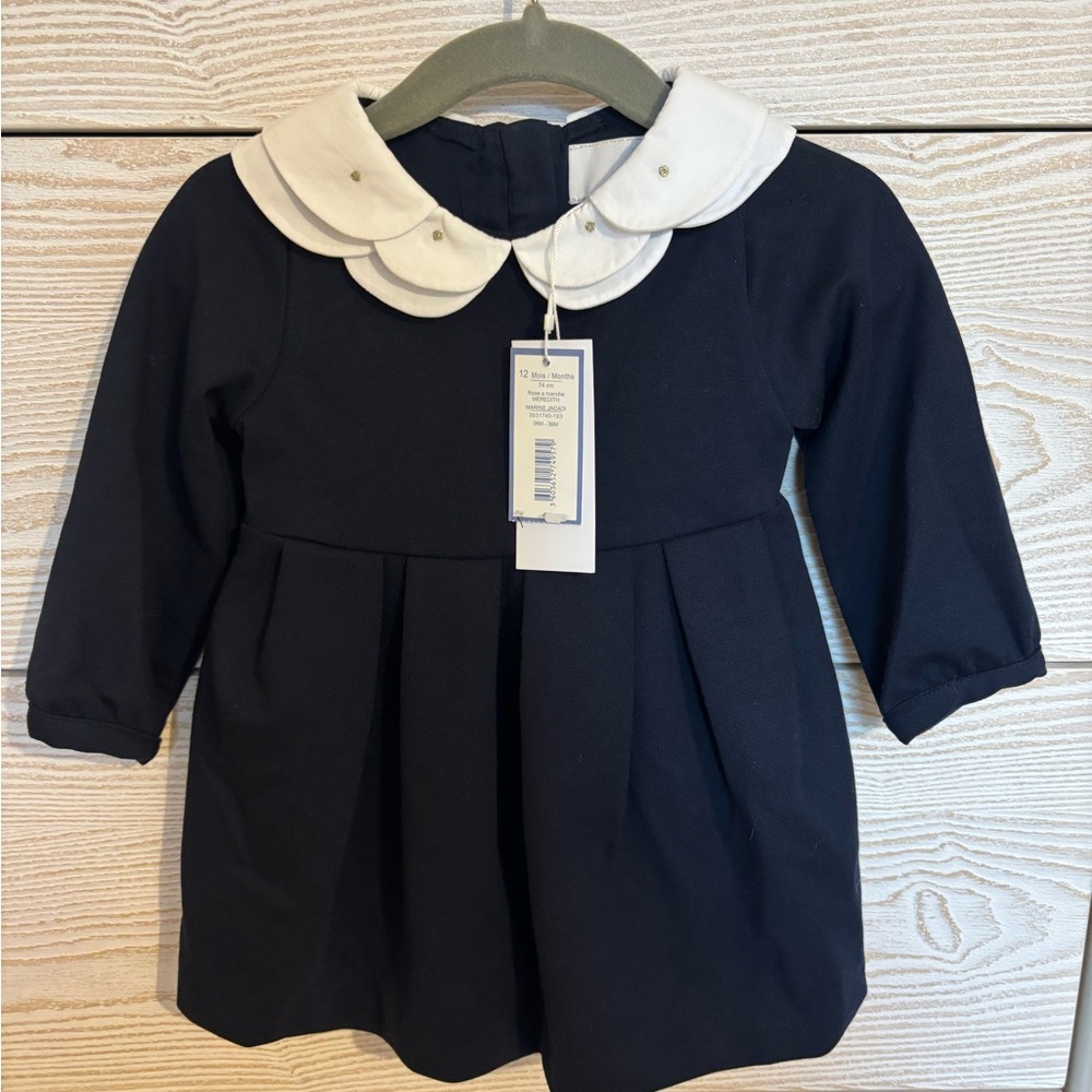Jacadi 12M Navy Dress with White Peter Pan Collar